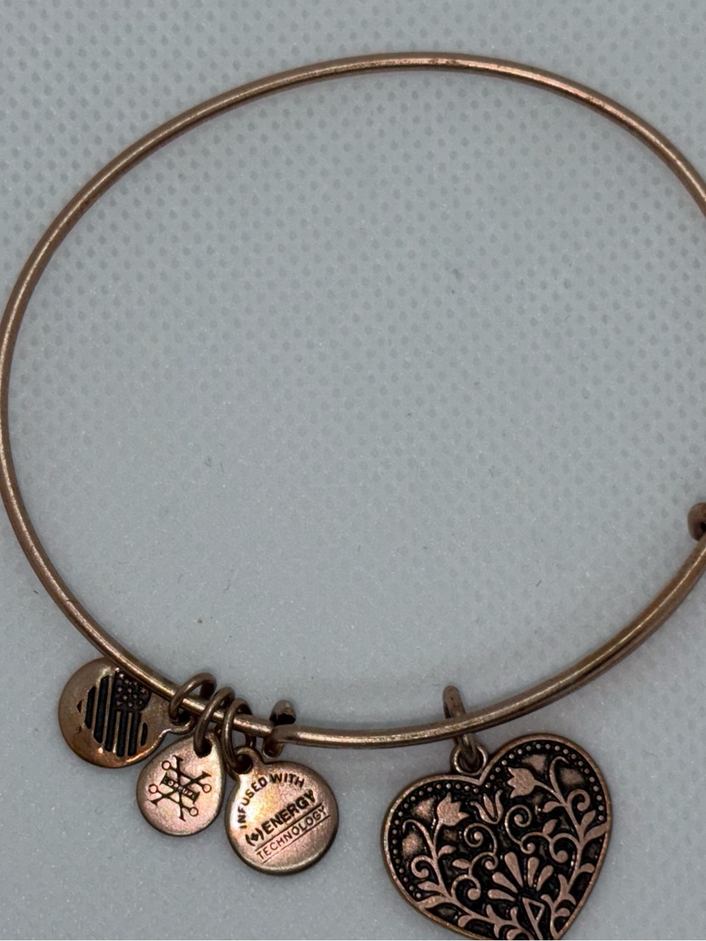 Alex and Ani Rose Gold-Tone Heart Filigree Bangle Bracelet